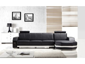 Modern Black Leather Two Piece Sectional