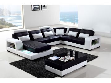 T322 Modern White & Black Eco-Leather Sectional Sofa