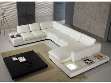 T35 White Leather Sectional Sofa With Lights