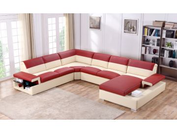 T367 Modern Red & Beige Leather Sectional Sofa