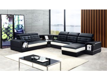 T375 Modern Black & White Bonded Leather Sectional Sofa
