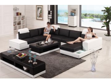 T715 Modern Black & White Bonded Leather Sectional Sofa