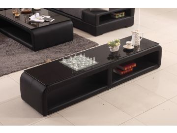 Modern Black & Grey Fabric & Leather Sectional Sofa