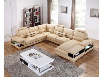 T717 Modern Beige Leather Sectional Sofa