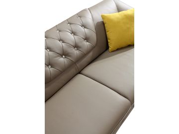 T762 Modern Taupe Tufted Leather Sofa Set w/ Crystals