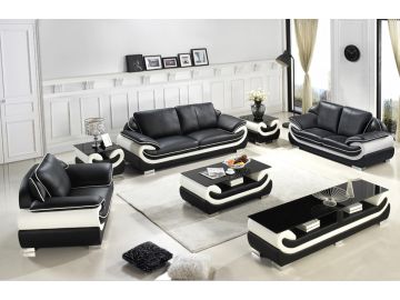 T777 Modern Black & White Bonded Leather Sofa Set