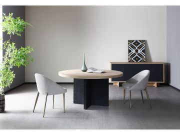 T8969-3 - Sample - Natural Oak + Black Round Dining Table