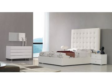 Queen Lyrica - White Leatherette Tall Headboard Bed