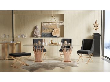 Paxton Modern Glass & Rosegold Dining Table