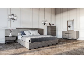 Enzo Italian Modern Grey Oak & Fabric Bedroom Set