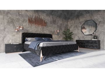 Legend - Modern Black Velvet & Rosegold Bed