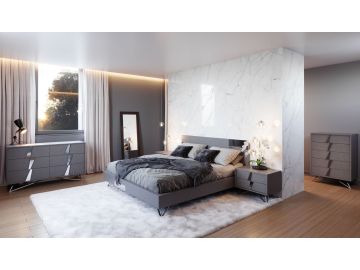 Nicola Modern Grey Oak & Stainless Steel Bed