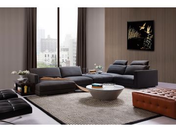 Tivoli Modern Grey Fabric Sectional Sofa w/ Shelves & Desk