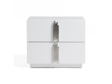 Token - Modern White & Stainless Steel Nightstand