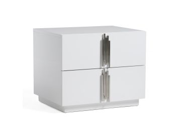 Token - Modern White & Stainless Steel Nightstand