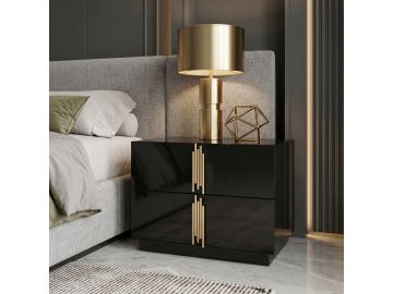 Token - Modern Black + Gold Wide Nightstand