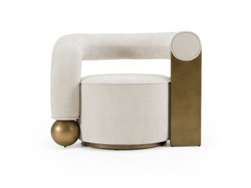 Tranquil - Contemporary Beige Fabric + Antique Brass Accent Chair