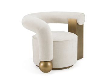 Tranquil - Contemporary Beige Fabric + Antique Brass Accent Chair