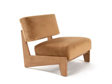 Tucker - Mid-Century Modern Camel Velvet + Chestnut Accent Chair
