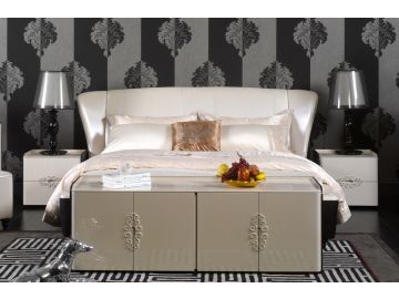 Venus Elegant White Pearl Leather Bed
