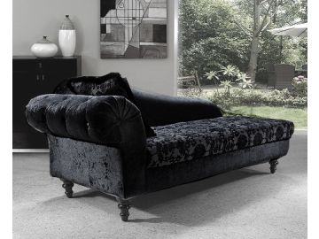 Metropolitan Black Fabric Chaise with Crystals