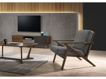 Candea - Mid-Century Walnut and Grey Accent Chair