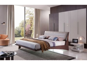 Queen Volterra Contemporary Floating Bed w/ Grey Headboard And Lights