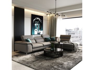 Lamod Italia Viola - Italian Contemporary Grey Leather Right Facing Sectional Sofa