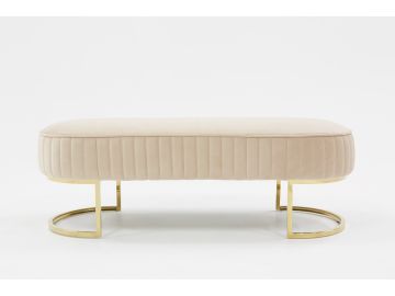 Visalia Modern Beige Velvet & Gold Bench
