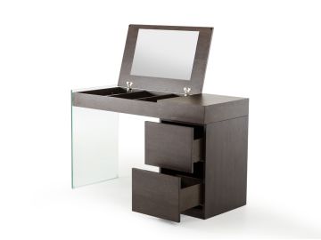 Volare Modern Brown Oak Floating Glass Vanity w/ Mirror