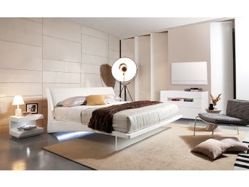 Queen Volterra - Contemporary Floating White Queen Bed With Lights
