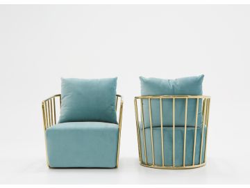 Voss Modern Blue Velvet & Gold Accent Chair