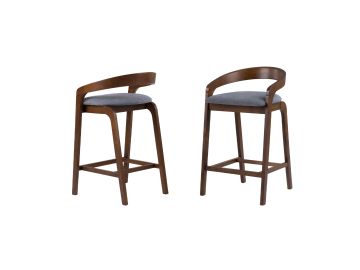 Vougler - Modern Grey Fabric + Walnut Counter Chair (Set of 2)