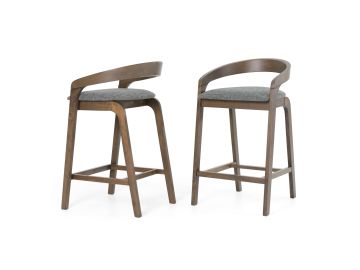 Vougler - Modern Grey Fabric + Wenge Counter Chair (Set of 2)