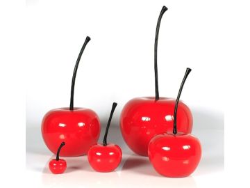 4-Piece Red Cherry Sculpture Set