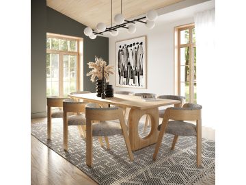 Washington - Modern Grey Fabric + Natural Oak Dining Chair (Set of 2)