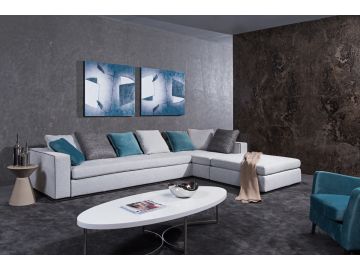 Whitley Modern Grey Fabric Sectional Sofa w/ Ottoman