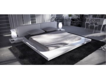 Opal White Gloss Japanese Style Platform Bed with Nightstands