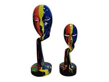 Rainbow Face Modern Multi-Color Sculpture (Set of 2)