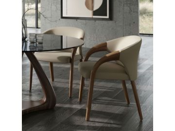 Wynetta Mid-Century Modern Grey Vegan Leather + Walnut Dining Chair