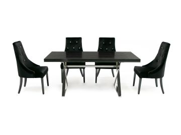 Xavier - Modern Black Crocodile + Stainless Steel Dining Table