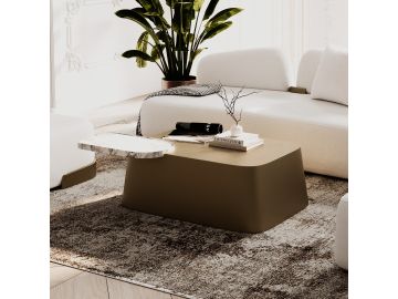 Yano - Modern White Marble + Antique Brass Coffee Table Set