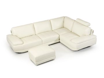 Nelson Modern White Leather Sectional & Ottoman