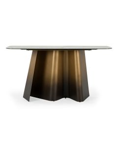 Clifford - Contemporary White Ceramic + Brushed Bronze Console Table