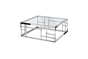 Modrest Stephen - Modern Glass & Stainless Steel Square Coffee Table 