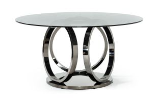 Modrest Enid - Modern Smoked Glass & Black Stainless Steel Round Dining Table