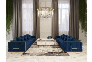 Divani Casa Mobray - Glam Blue & Gold Fabric Sofa