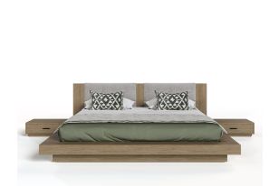 Nova Domus Fantasia - Contemporary Walnut & Grey Bed with Two Nightstands