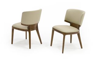 Modrest Stanley - Contemporary Beige Leatherette and Walnut Set of 2 Dining Chairs
