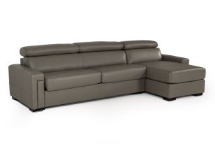 Lamod Italia Sacha - Modern Dark Grey Leather Reversible Sectional Sofa Bed with Storage